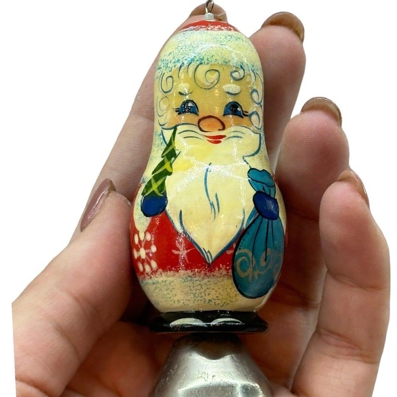 Ceprueb Nocag Santa Claus Bell Christmas Ornament Hand Carved Painted Russia VTG - Picture 7 of 7